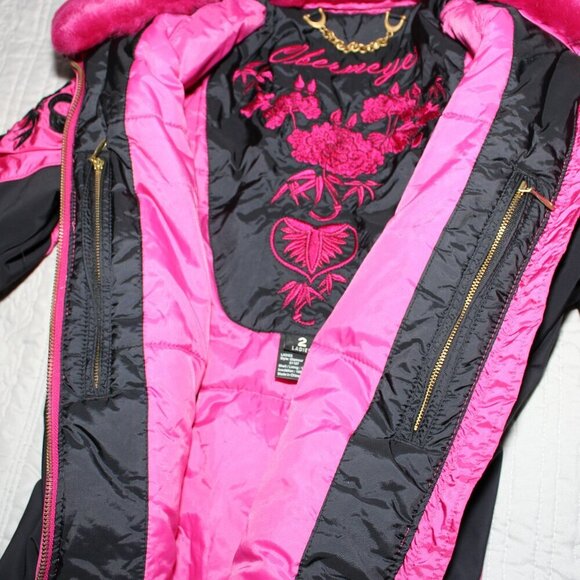 Obermeyer Womens Vintage Ski Snowboard Jacket Coat Pink Black Size 2 Embroidery - Picture 7 of 15